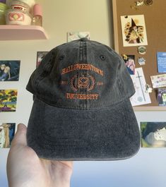 Rep your favorite spooky school with this vintage washed cap! Perfect for the fall season :) Vintage Halloween Cap Hat, Vintage Baseball Cap For Fall, Vintage Fall Baseball Cap, Black Cap For School, Vintage Gray Hat, Vintage Distressed Snapback Dad Hat, Vintage Soft-washed Dad Hat, Vintage Distressed Hat For Streetwear, Vintage Washed Hats For Streetwear