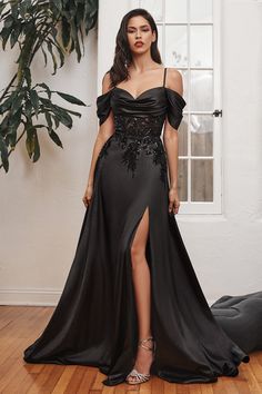 Satin off the should a-line gown Dinner Dress Formal, Cinderella Divine, Essense Of Australia, Off Shoulder Gown, Bridesmaid Dresses Prom, Poses References, Dinner Dress, Gala Dresses, A Line Gown