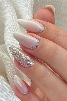 Milky Nails, Her Nails, Blush Nails, New Year's Nails, Silver Nails, Xmas Nails, Cute Acrylic Nails, Nude Nails, Wedding Nails