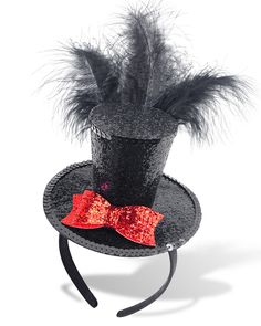 PRICES MAY VARY. 【Package includes】You will receive a mini black top hat headband for ringmaster costume. Mini top hat on a headband with feathers, red bow. Great for Nutcracker, ringmaster, majorette, Halloween,Cosplay, Dress-Up Theater and more! 【Ringmaster Headband】Made of felt material on the surface,this mini top hat on a headband features black feather and gold ribbon and flowers embellishments,lightweight and comfy to wear,as the perfect finishing touch from your ringmaster outfit 【Design Ringmaster Outfit, Halloween Fascinator, Halloween Valentines Day, Top Hat Headband, Christmas Headdress, Halloween Valentines, Ringmaster Costume, Colored Feathers, Bow Embellishments