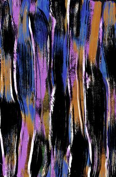 an abstract painting with purple, blue and orange colors on black background that is vertically striped