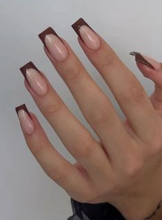 Nails for every occasion Small Nails Color, Brown French Tip Matte, Brown Nails Ideas Square, Brown French Tip Acrylic Nails Square, Fall Square French Tip Nails, Autumn French Tip Nails Square, French Triangolare, Brown Tip Nails Square, Rectangle Nails Acrylic