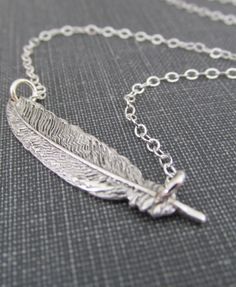 Feather Necklace, Sterling Silver, Silver Feather Jewelry, Feather Pendant, Sideways Feather Necklace by pinkingedgedesigns on Etsy https://www.etsy.com/listing/211509878/feather-necklace-sterling-silver-silver Feather Cuff Bracelet, Gold Feather Necklace, Silver Feather Necklace, Spiritual Freedom, Feather Bracelet, Dainty Choker, Feather Ring, Feather Necklace, Gold Feathers