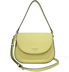 Kate Spade Leila Medium Flap Shoulder Bag Yellow Pebbled Leather / Color Code: frosty lime (884) New with Tags; Authenticity Guaranteed! WKR00330 / Retail $379 we think a shoulder bag should be two things: chic and functional. this pretty one holds all of your essentials--wallet, keys and phone--and has a pocket to stash snacks (be it gummy bears or almonds). because those are essential, too. DETAILS 8.5"h x 10.25"w x 2.25"d handle drop: 7" strap drop: 22" pebbled leather two way spade jacquard Classic Green Bags For Spring, Classic Green Bag For Spring, Kate Spade Outlet, Michael Kors Outlet, Flap Shoulder Bag, Coach Outlet, Gummy Bears, Bag Handle, Color Code