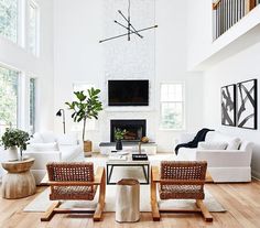 a living room filled with furniture and a flat screen tv mounted on the wall above a fireplace