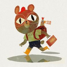 an animal with glasses and a backpack running