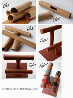 the instructions to make a diy craft project with toilet paper rolls and pipe holders