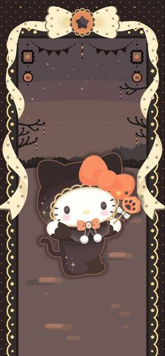 hello kitty halloween card with an image of a cat in a hat and pumpkins