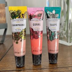 Bath And Body Works Spring/Summer Lip Glosses Bath And Body Works Spring, Liplicious Lip Gloss, Peppermint Cocoa, Exfoliating Lip Scrub, Cute Nail Polish, Shimmer Lip Gloss, Hydrating Lip Balm