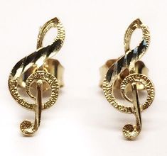 "Very beautiful 14k solid yellow gold music note, treble clef push back stud earrings. Size: 12MM (0.47\") Weight: 0.8 grams Type of fastening: push back butterfly Post length: 9MM SKU: E51 COMES IN A NICE FREE GIFT BOX! YOUR SATISFACTION IS GUARANTEED! Please add me to your Favorites list" Elephant Earrings Studs, Gold Elephant, Elephant Earrings, Gothic Accessories, Treble Clef, Music Note, Flower Studs, Music Notes, Solid Yellow