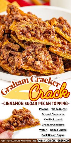 This Cinnamon Sugar Graham Cracker Crack from This Silly Girl's Kitchen is perfect for just about any occasion. The best thing about this recipe? It’s incredibly easy to make. With a few simple steps and ingredients, you’ll whip up one of the easiest desserts you’ve ever made – totally the perfect treat. Pecan Toffee Bars, Pecan Granola Recipe, Graham Cracker Dessert, Pecan Toffee, Sweet Chex, Graham Cracker Toffee, Easiest Desserts, Cinnamon Sugar Recipes, Cracker Dessert