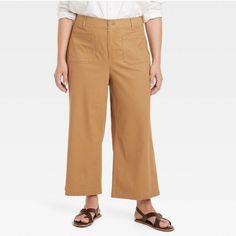 Ava & Viv High Rise Wide-Leg Crop Pants, Camel/Tan Color, Size 17. New With Tags Approx Measurements Waist, 20" Inseam, 25" Rise, 13" Leg Width, 12" Comes From Dog/Cat Home, Please Forgive Any Hairs. Ankle Dress Pants, Wide Leg Crop Pants, Cropped Wide Leg Pants, Crop Dress, Womens Business Casual, Leg Stretching, Crop Pants, Cropped Denim, Womens Clothing Sizes