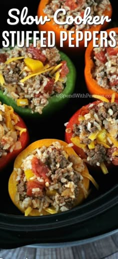 stuffed peppers in the slow cooker are ready to be eaten and served for dinner