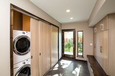 a washer and dryer in a very large room