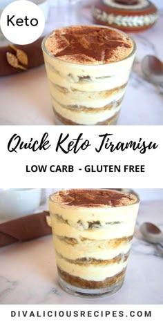 two desserts with the words quick keto tramsu low carb gluten free