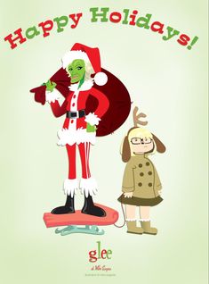 an image of a cartoon character on a skateboard next to a person dressed as santa claus