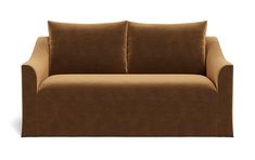 a brown couch sitting on top of a white floor