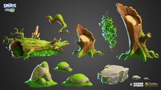 an animated set of trees, rocks and other items for the game's environment