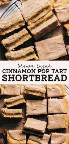 brown sugar cinnamon pop tart shortbreads on a plate with text overlay