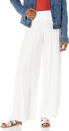 Our beautiful Adina palazzo pant has an amazing knit fabric underneath a silk overlay.  A flowy and relaxed fit gives this fabulous pant both style and comfort at the same time.  Wear to the beach or to lunch, out to dinner, or a garden party or wear just lounge around the house, you can't go wrong with this stunning pant.  Pair with our M Made In Italy silk tops for a complete fashionable look! Versatile Summer Wide Leg Pants Full Length, Versatile Full Length Summer Wide Leg Pants, Versatile Full Length Wide Leg Pants For Summer, Spring White Loose Fit Harem Pants, Spring White Loosely Fitted Harem Pants, Lightweight Bottoms For Spring Vacation, White Harem Pants With Loosely Fitted Hips, Breezy Maxi Length Summer Bottoms, Breezy Maxi Length Bottoms For Summer