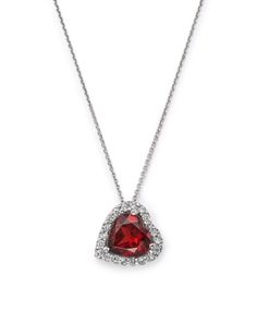 Garnet and Diamond Heart Pendant Necklace in 14K White Gold, 16 - 100% Exclusive Jewelry Vendor, Diamond Heart Pendant Necklace, 18k Gold Necklace, Heart Pendant Diamond, Diamond Charm, Exclusive Jewelry, Shell Pendant, Diamond Heart, Heart Pendant Necklace