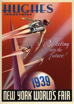 an advertisement for the new york world's fair featuring two skiers in mid air