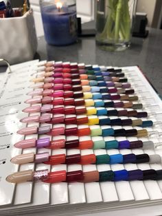 Follow me as I showcase an array of CND Shellac and Shellac Luxe colors I use in the salon! Nail Color Display Ideas, Nail Swatches Display, Nail Color Chart, Nail Stand, Cnd Shellac Colors, J Nails, Nail Room Ideas, Shellac Colors, Nail Station