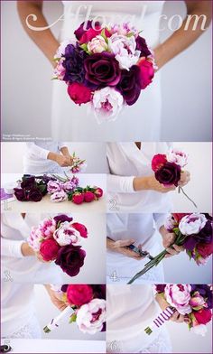 a woman holding a bouquet of flowers in her hands and the caption reads back