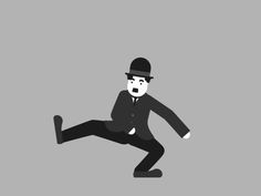 a man in a suit and top hat is running with his foot on the ground