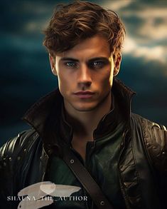 a young man in leather jacket looking at the camera with cloudy sky behind his head