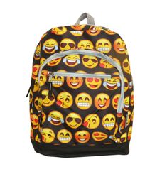 Introducing our Emoji Backpack, where practicality meets playfulness in the most delightful way! Step into a world of whimsy with this colorful and expressive backpack featuring a vibrant array of your favorite emojis. From cheeky winks to joyful grins, this backpack lets you wear your emotions on your sleeve (or rather, on your back!) as you navigate through your day with a touch of whimsical charm.

Crafted with durability and style in mind, our Emoji Backpack is perfect for school, work, trav Novelty Halloween School Backpack, Emoji Backpack, Black Halloween Novelty Backpack, Character Backpack For Back To School, Rectangular Shape, Cheap Multicolor Character Print Backpack, School Books, Smiley Faces, Travel Items, Designer Backpacks