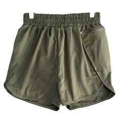 Olive Dark Green Satin Shorts With Zipper Pocket Elastic Waist Band Casual Cocktail Silk Shorts Army Green Pants, Army Green Shorts, Cotton Cargo Pants, Satin Shorts, Camo Shorts, Linen Casual, Purple Shorts, Belted Shorts, Silk Shorts