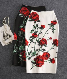 Rose Print Skirt, Casual Summer Skirt, Printed Skirt, Printed Pencil Skirt, Pencil Skirts, Body Con Skirt, Skirt Design, Rose Print, Types Of Skirts