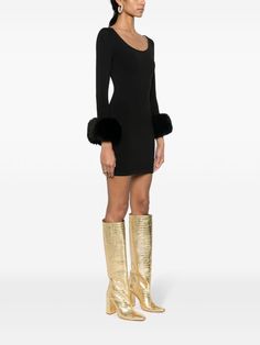 Alexander Wang faux-fur Cuffs Short Dress | Black | FARFETCH Luxury Winter Mini Dress, Luxury Fitted Mini Dress For Winter, Alexander Wang Dress, Fur Cuffs, Cuffed Shorts, Mini Shirt Dress, Brown Fashion, White Mini Dress, Black Mini