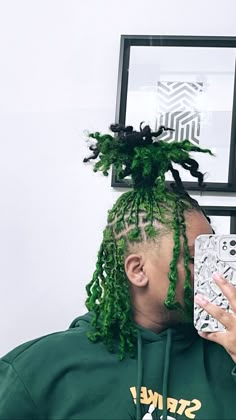 #starterlocs #locs #loccommunity #starterlocstyles #combcoils #locsforlife #womenwithlocsrock #womenwithlocks #locd #locdup #locdgoddess #locdandloaded #locdandlovingit #texture #texturetuesdays #greenlocs #splitdye #splitdyedhair Colors For Locs, Different Color Locs, Green And Black Locs, Turquoise Locs, Green Locs Black Women, Diamond Parts Locs, Hairstyles With Locs