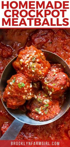 homemade crockpot meatballs in a bowl with text overlay