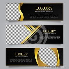 two black and gold banners with circles on the bottom, one is for luxury boutiques