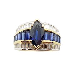 Blue Sapphire 2.17 carats with Diamond 0.95 carat and Blue Sapphire 2.37 carats Ring set in 18 Karat Gold Settings Width: 0.6 cm Length: 1.3 cm Ring Size: 53 Total Weight: 10.47 grams "We first opened doors in 1980 when it was then situated in the vicinity of the Victory Monument; a small and modest storefront with a couple of counters. From its humble beginnings to where it stands today, our company has proven its abilities as a jeweler. Since the beginning, we have been supplying fine quality Blue Sapphire Diamond, Gold Ring Sets, Rings Cool, Blue Sapphire Rings, Pretty Rings, Gold Diamond Rings, Wedding Ring Bands, Ring Set, Diamond Rings