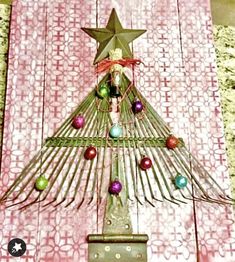 a christmas tree made out of metal forks