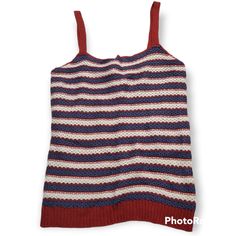 Brand: It's Our Time Item: Tank Top Size: Xs Color: Red White Blue Condition: New With Tags Known Flaws: None Features: Open Knit, Striped Material: Cotton Acrylic Pit To Pit: 13" Length: 21" * Smoke Free, Healthy, Pet Friendly Home. * Bundle Any 3 Items From My Closet For 25% Off Your Order! * No Trades, No Modeling. All Offers Considered, Most Are Accepted. Please Be Respectful Of Your Fellow Poshers Striped Knitted Cotton Top, Red Knitted Casual Tops, Casual Red Knit Tank Top, Striped Knit Tops, Casual Red Knitted Top, Casual Red Knit Top, Knitted Striped Knit Tops, Power Outfit, Cotton Lace Tops