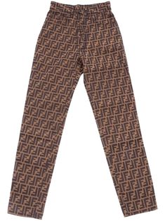 brown signature Zucca monogram pattern twill weave contrast stitching logo patch to the rear high-waisted concealed fly and button fastening classic five pockets straight leg Stitching Logo, Monogram Pattern, Yoko London, City Dress, Twill Weave, Iconic Bags, Summer Beach Wear, Straight Leg Trousers, Ballet Flat Shoes