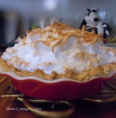 a close up of a pie on a table