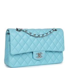 This Chanel medium Classic Double flap bag is in light blue lambskin leather with silver tone hardware and features a front flap with signature CC turnlock closure, half moon back pocket, and adjustable interwoven silver tone chain link and blue leather shoulder strapDelivery 5-8 or 10-15 working days Please note that during high season and Sale period, delivery times may be affected We accept payment with a Credit card, Debit card, or PayPal.Note: Our Items are totally New High quality Brand Inspired Refurbished. Please make sure you are well aware of it before buying any of the Item. T&C's Apply in case of refunds.Please send us message on below chat to confirm availability. We will send the Refurbished Model in case you place an order with us. Enjoy Shopping.Always Send Us message to co Classic Chanel, Chanel Box, Bag Light, Hermes Bags, Chanel Bags, Flap Bag, Prada Bag, Lambskin Leather, Half Moon