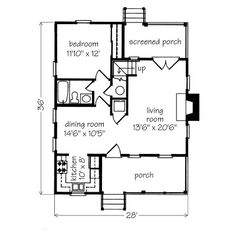 the floor plan for a two bedroom, one bath house with an attached living area