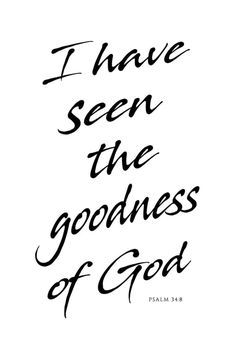 the words i have seen the goodness of god are shown in black ink on a white background