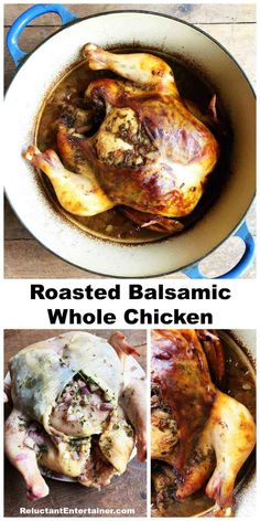 roasted balsamic whole chicken in a pan