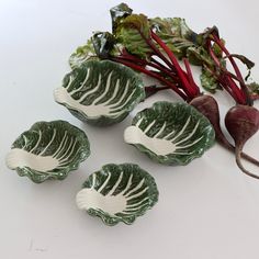 Hand-Painted Green Cabbage Leaf Stoneware Bowls - Set of 4 - Holistic Habitat Cabbage Bowls, Stoneware Bowls, Art Shelves, Cabbage Leaves, Green Cabbage, Kitchen Dinnerware, Beautiful Bowls, Candle Accessories, Wall Planter