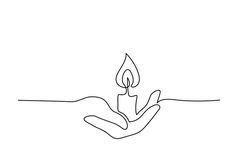 a single line drawing of a hand holding a lit candle