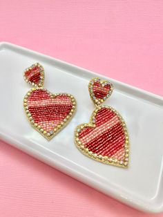 Earrings are nickel-free, surgical steel and felt-back making them very lightweight and great for all-day wear. Heart Beaded Earrings, Valentines Day Earrings, Earrings Heart, Gift Ideas For Her, Dream Girl, Heart Beads, Heart Earrings, Beaded Earrings, Jewelry Earrings Dangle