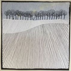 a drawing of trees in the middle of a field with lines drawn on it's sides